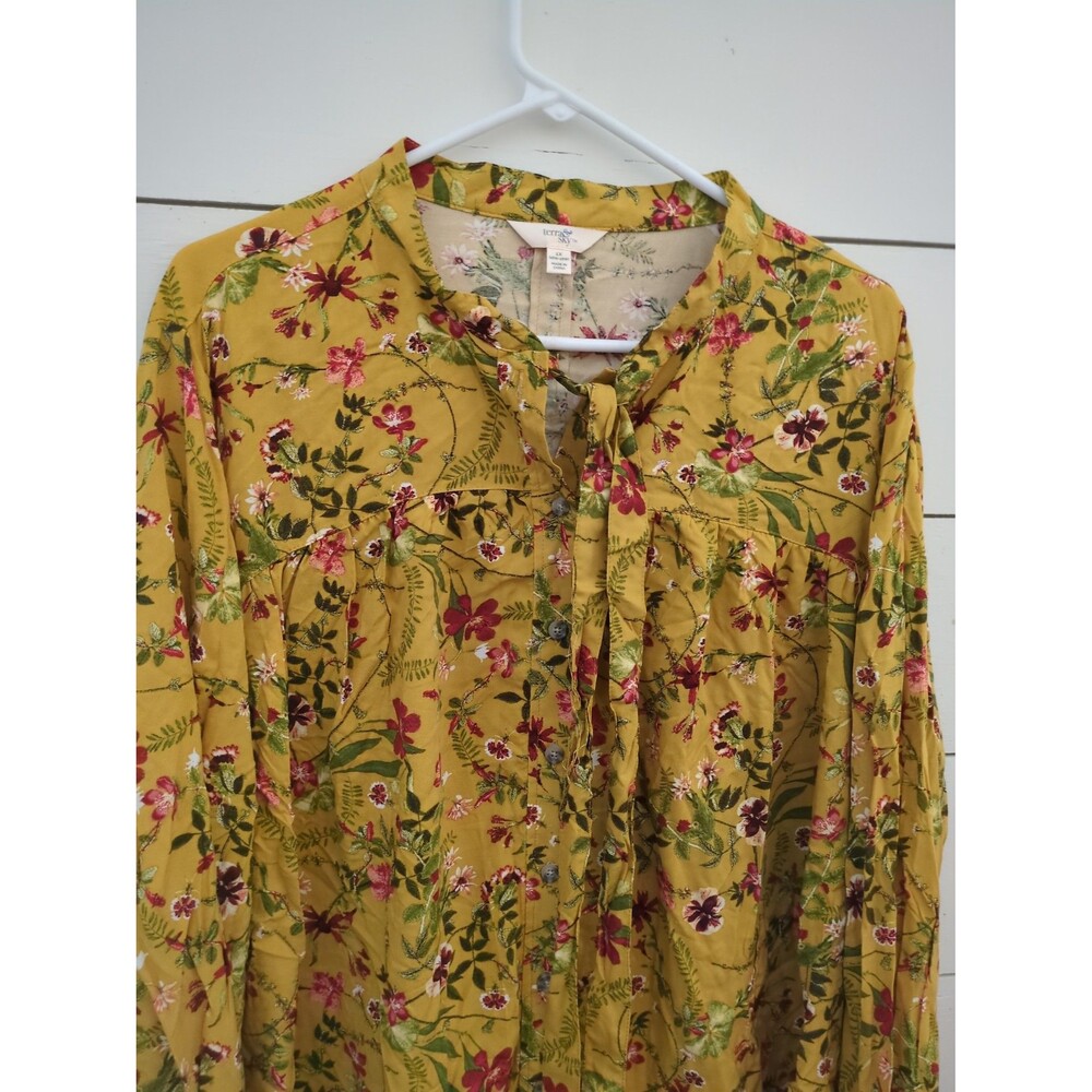 NWT Gold floral long sleeve boho top bow fall whimsy core 1X